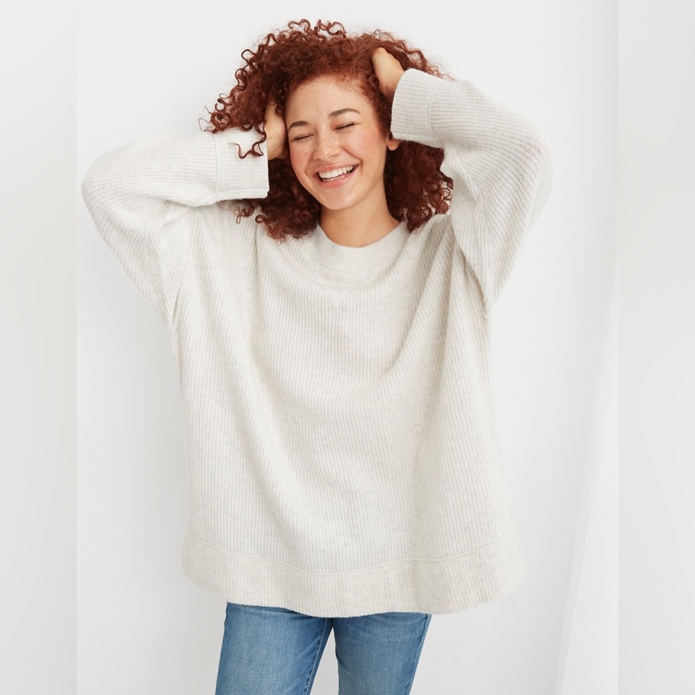 Aerie cozy up rubbed sweater - off white color